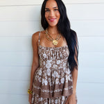 Floral Tiered Midi Dress In Latte Brown - Infinity Raine