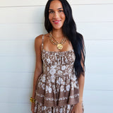 Floral Tiered Midi Dress In Latte Brown - Infinity Raine