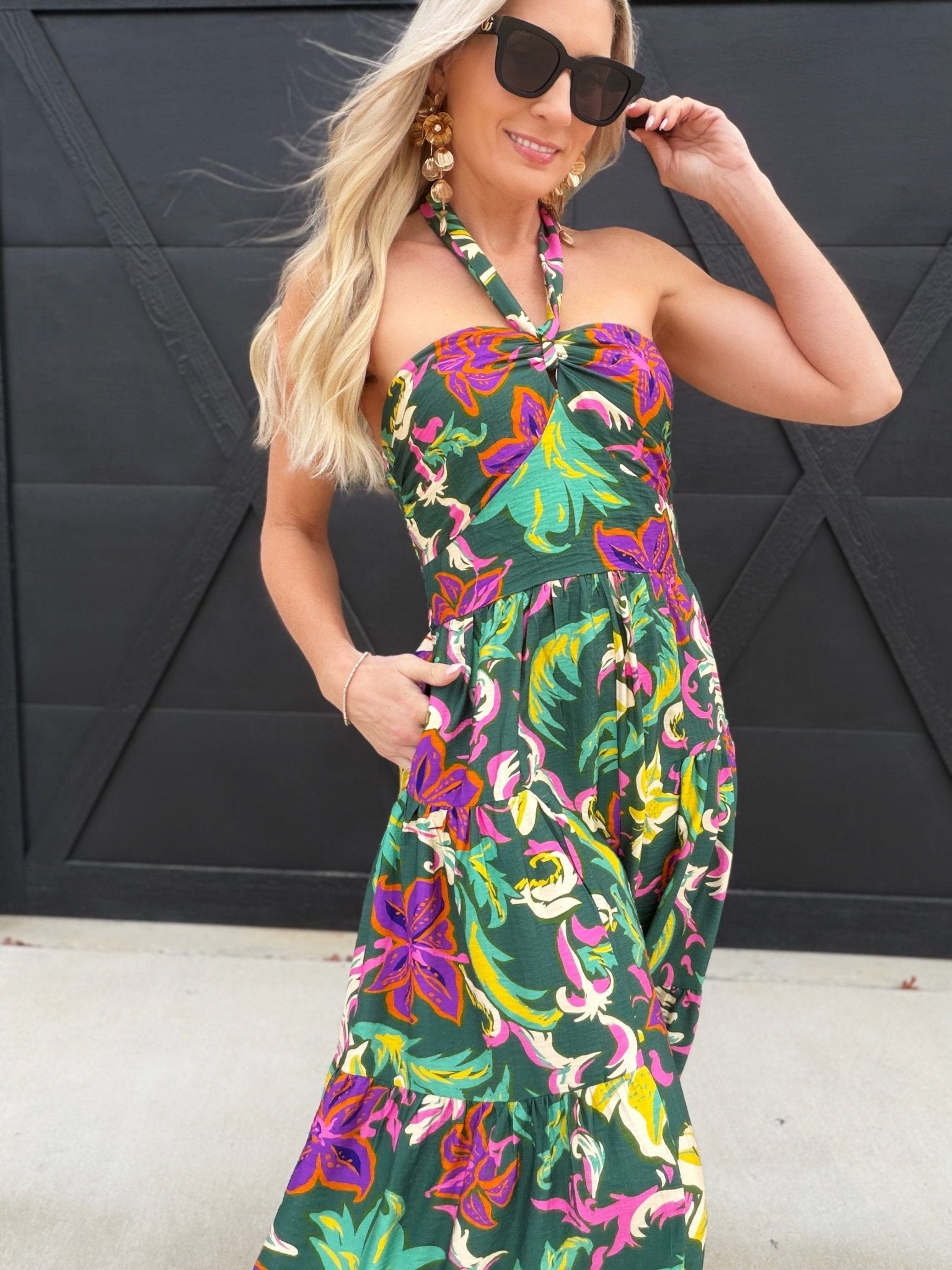 Floral Wide Leg Halter Jumpsuit In Emerald - Infinity Raine