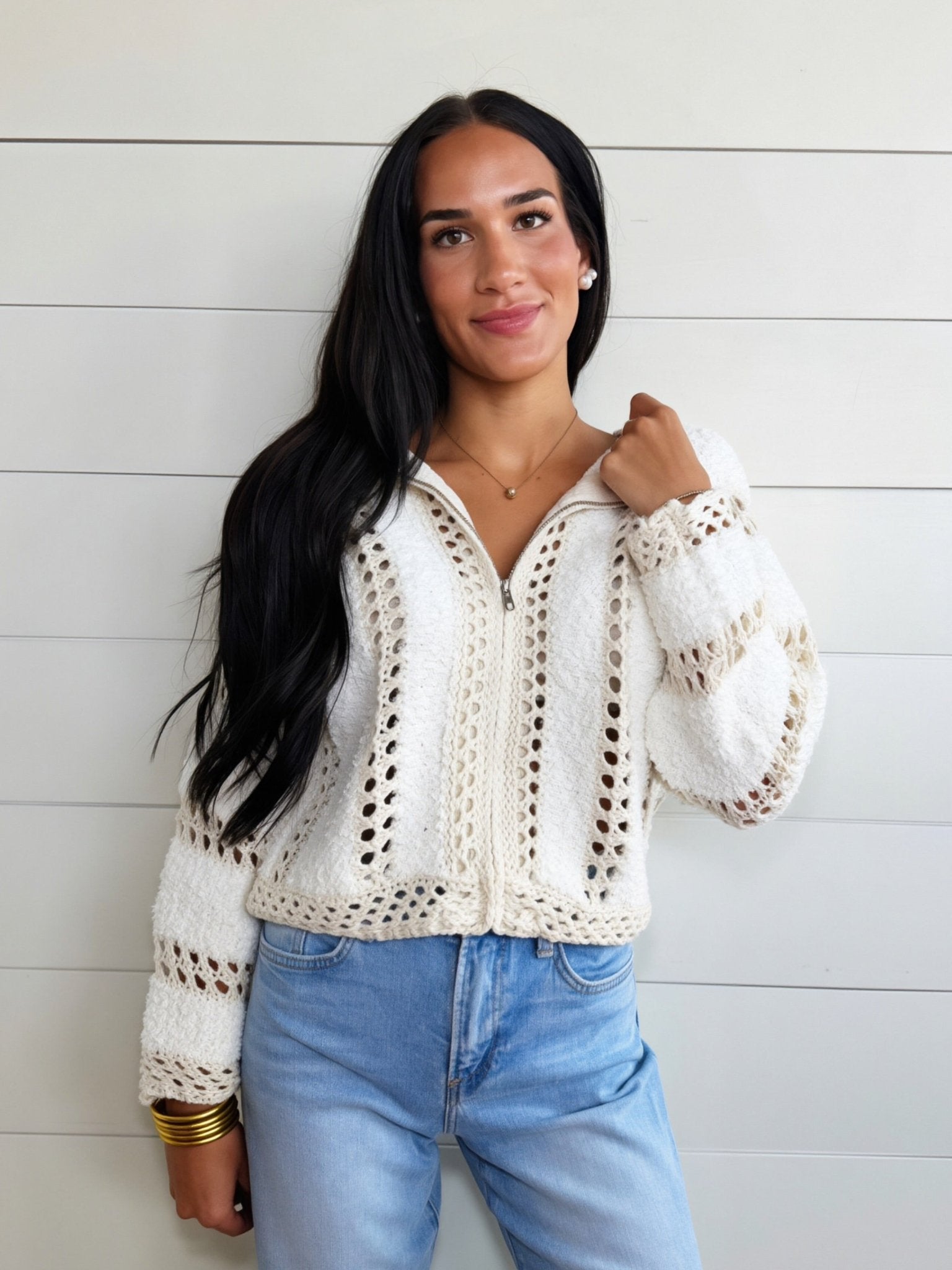 Fluffy Clouds Zip Sweater In Ivory Cream - Infinity Raine