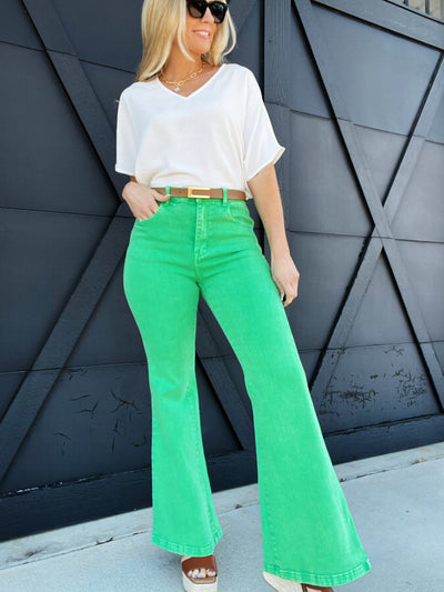 Mineral Washed Twill Pants-Green - Infinity Raine