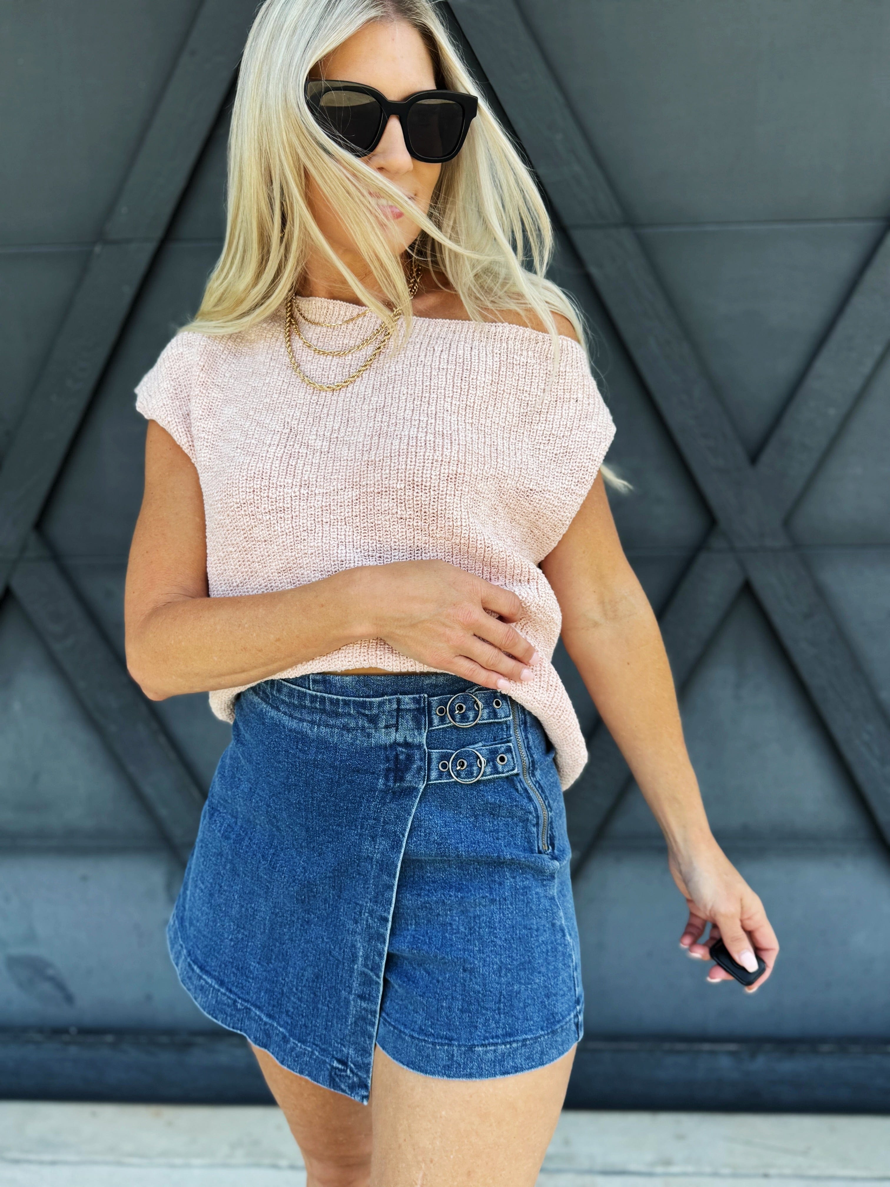 Side Buckle Skort In Indigo - Infinity Raine