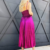 Foiled Woven Midi Dress-Magenta - Infinity Raine