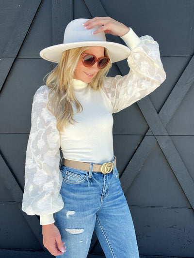 Lace Puff Sleeve Sweater-Cream - Infinity Raine