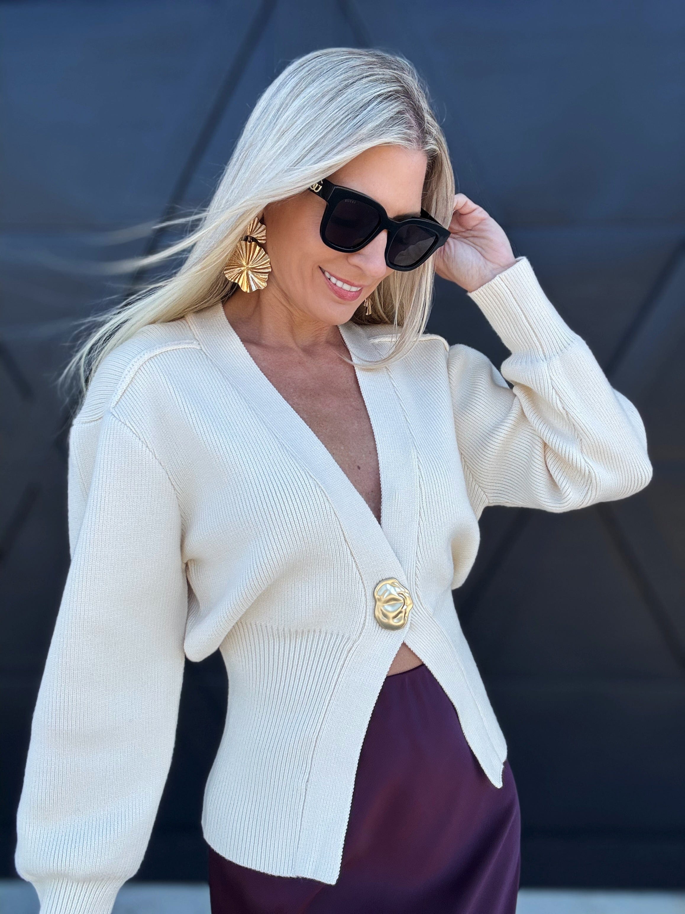 Fore Collection Tops - Sweaters Elevated Chic Cardigan In Cream