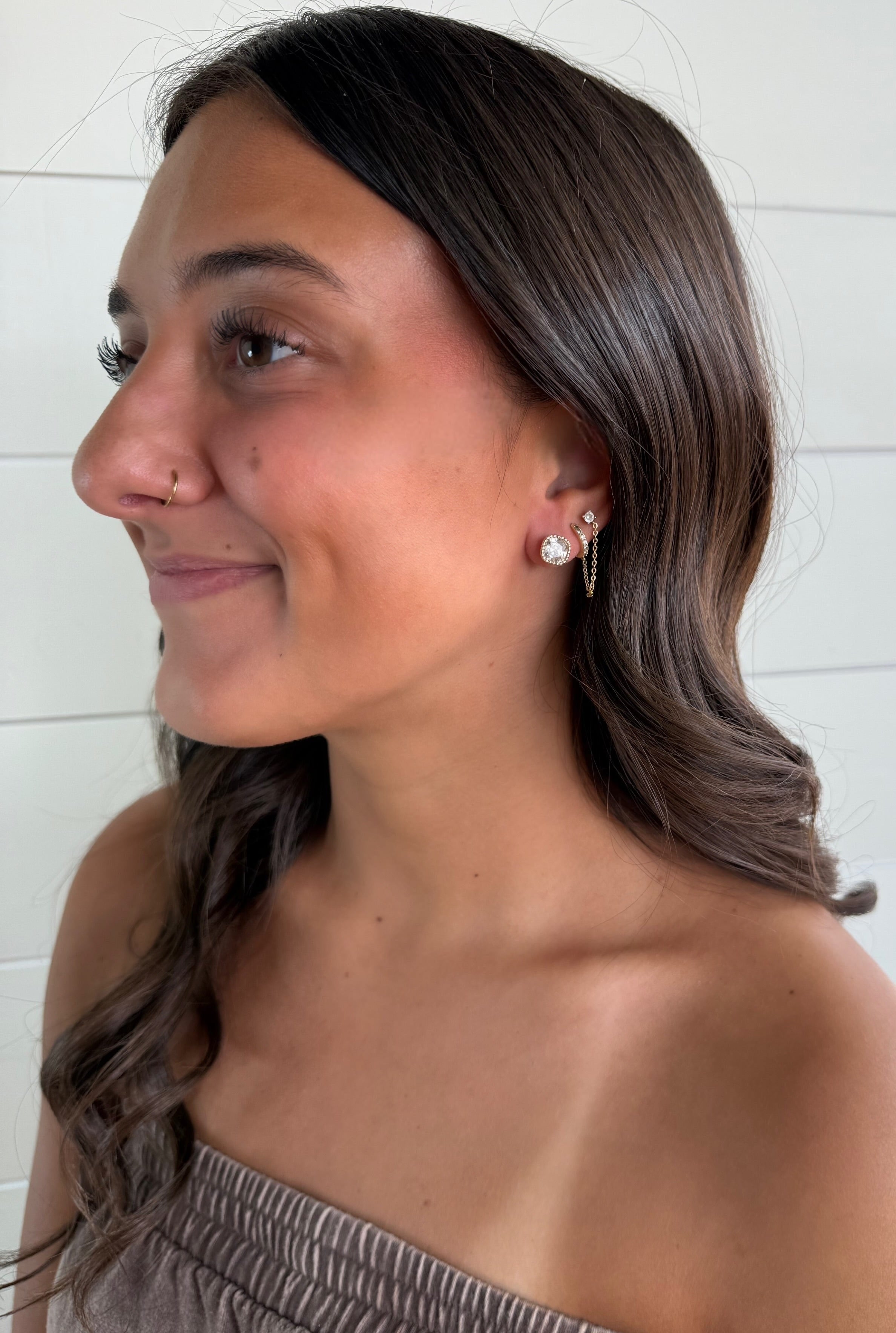 Fossick Imports Jewelry - Earrings Dainty Clear CZ Square Stud Earrings 76339958