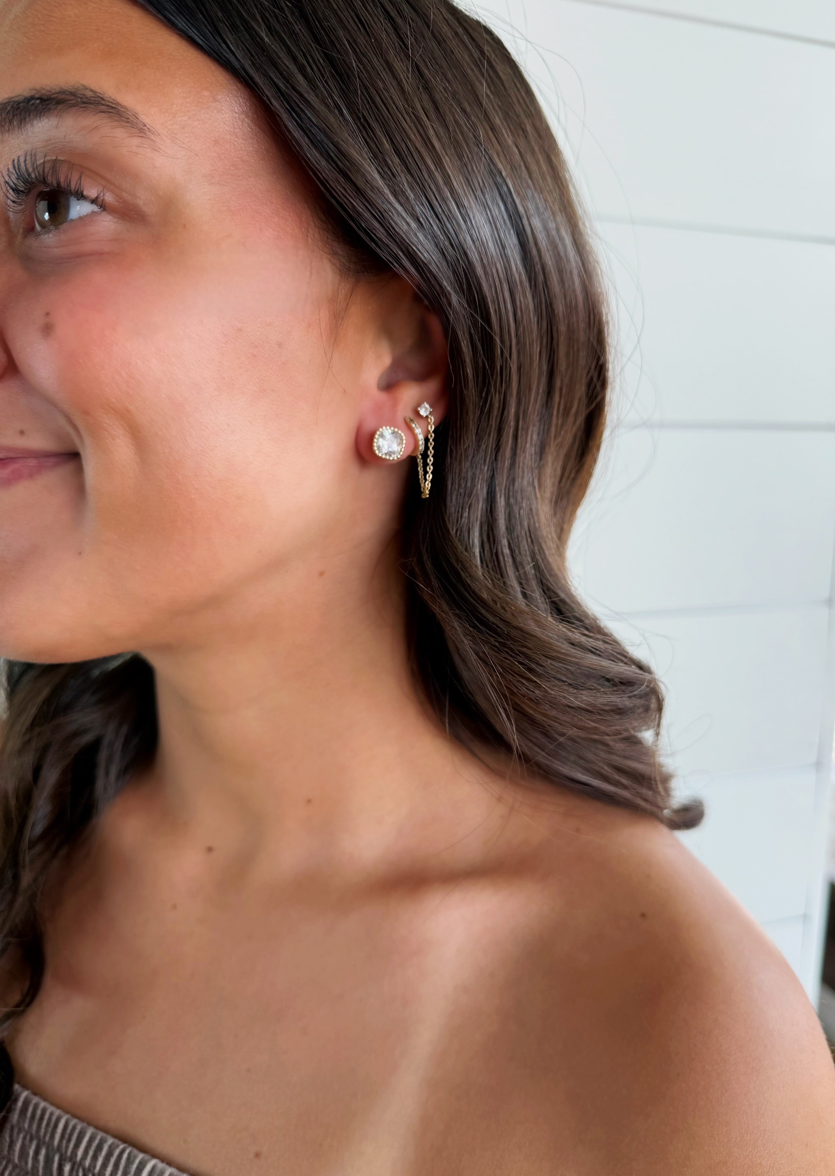 Fossick Imports Jewelry - Earrings Dainty Clear CZ Square Stud Earrings 76339958