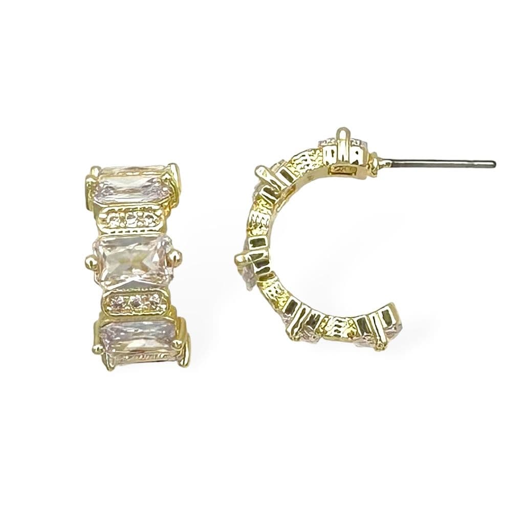 Rectangle CZ Stone Gold Hoop Earrings - Infinity Raine