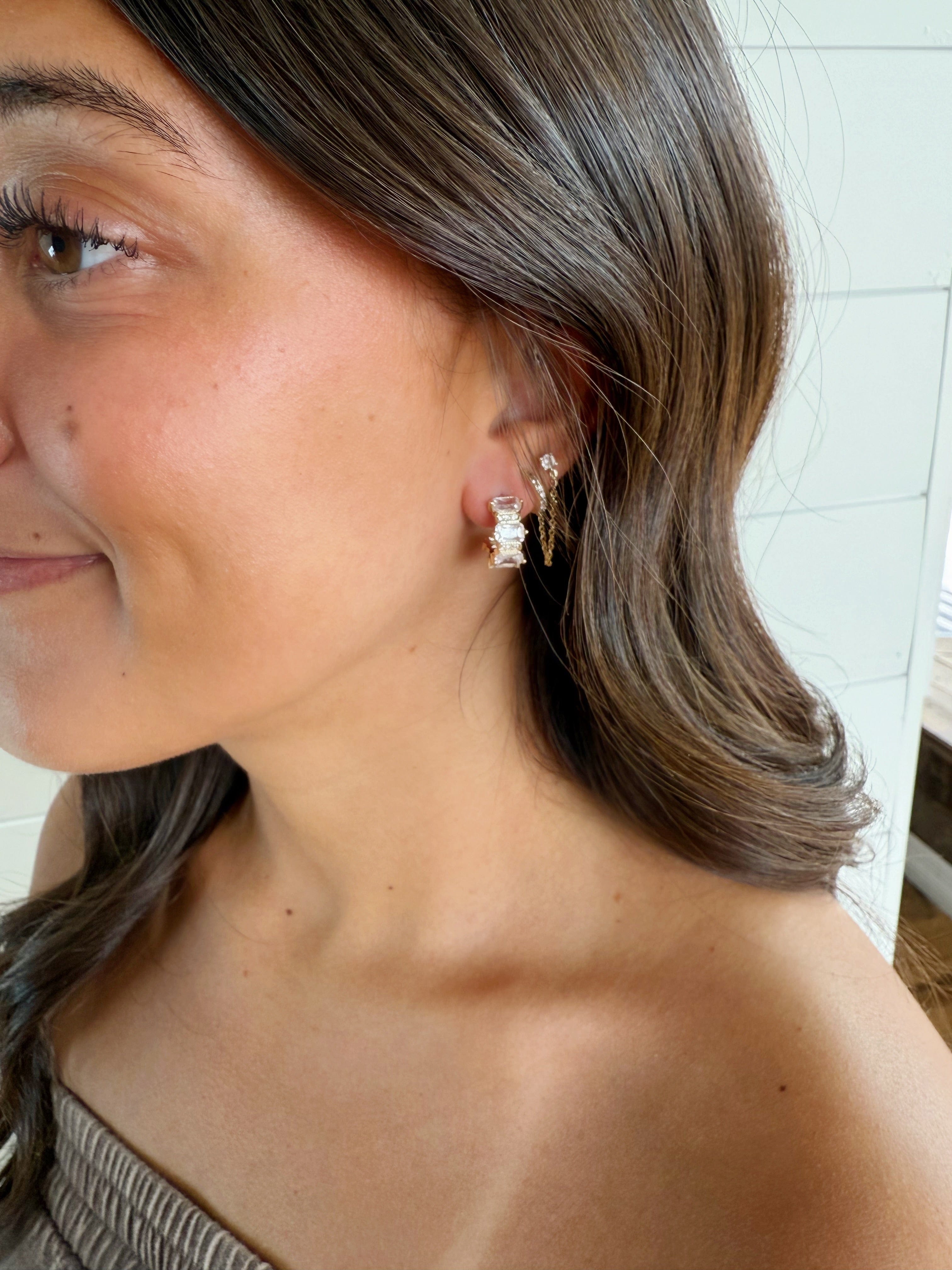 Fossick Imports Jewelry - Earrings Rectangle CZ Stone Gold Hoop Earrings 66968310