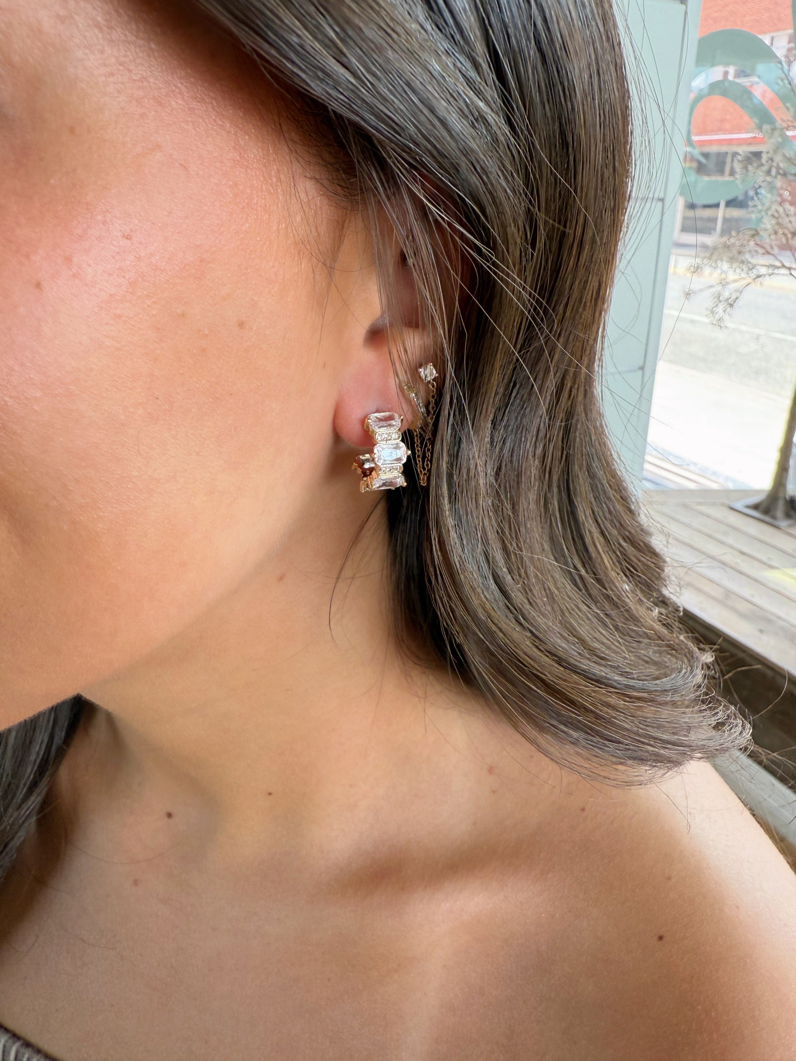 Fossick Imports Jewelry - Earrings Rectangle CZ Stone Gold Hoop Earrings 66968310