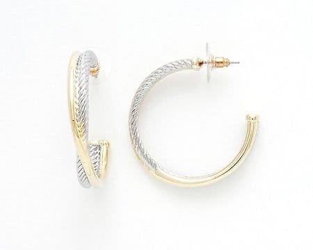 Fossick Imports Jewelry - Earrings Two Tone Cable Hoop Earring 20917750