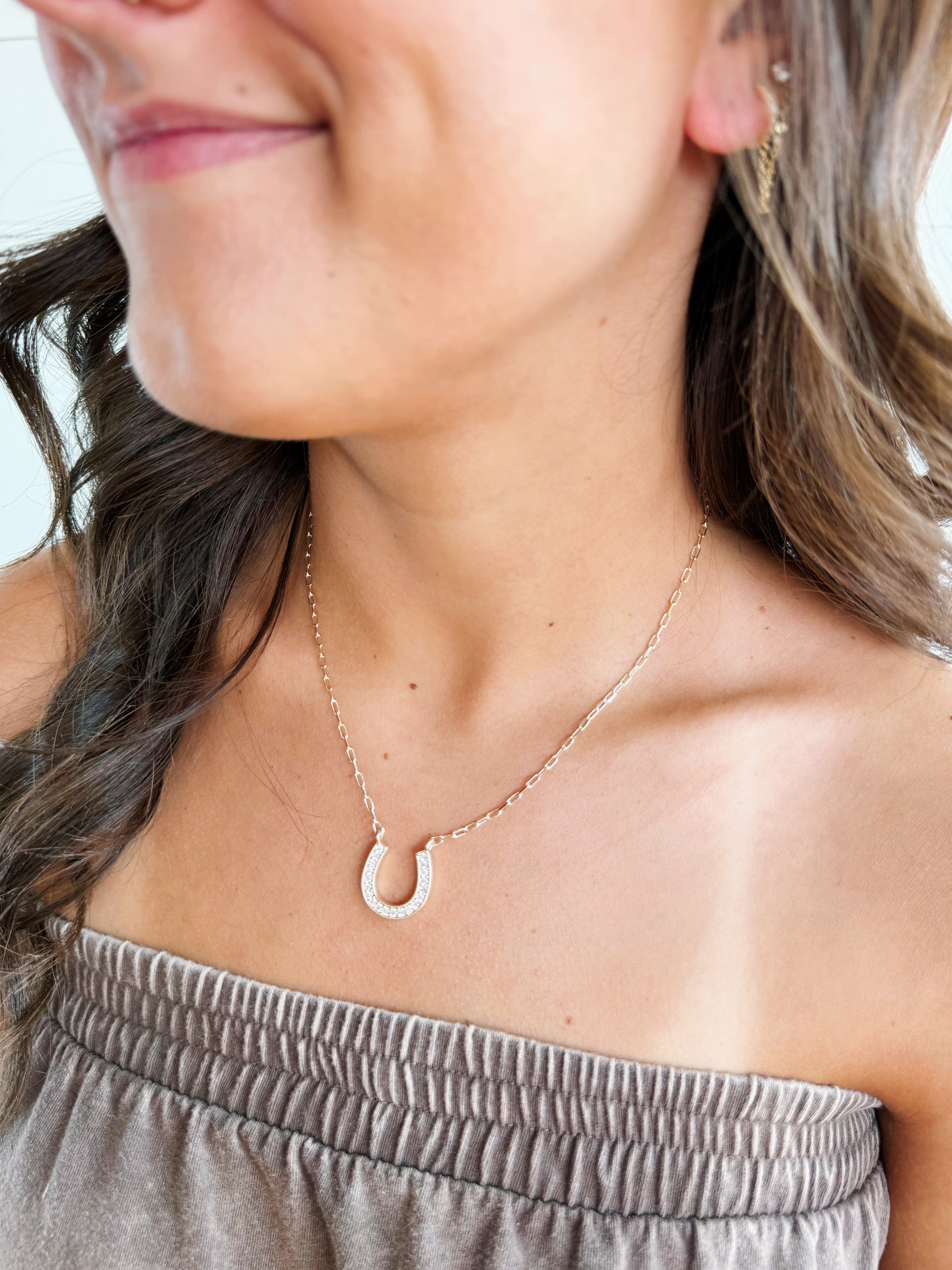 Fossick Imports Jewelry - Necklaces CZ Horseshoe Pendant Necklace 25607158