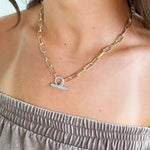 Fossick Imports Jewelry - Necklaces Paper Clip Pave Toggle Gold Necklace 67378422