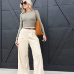 Foxglove Corduroy Belted Pants In Cream - Infinity Raine