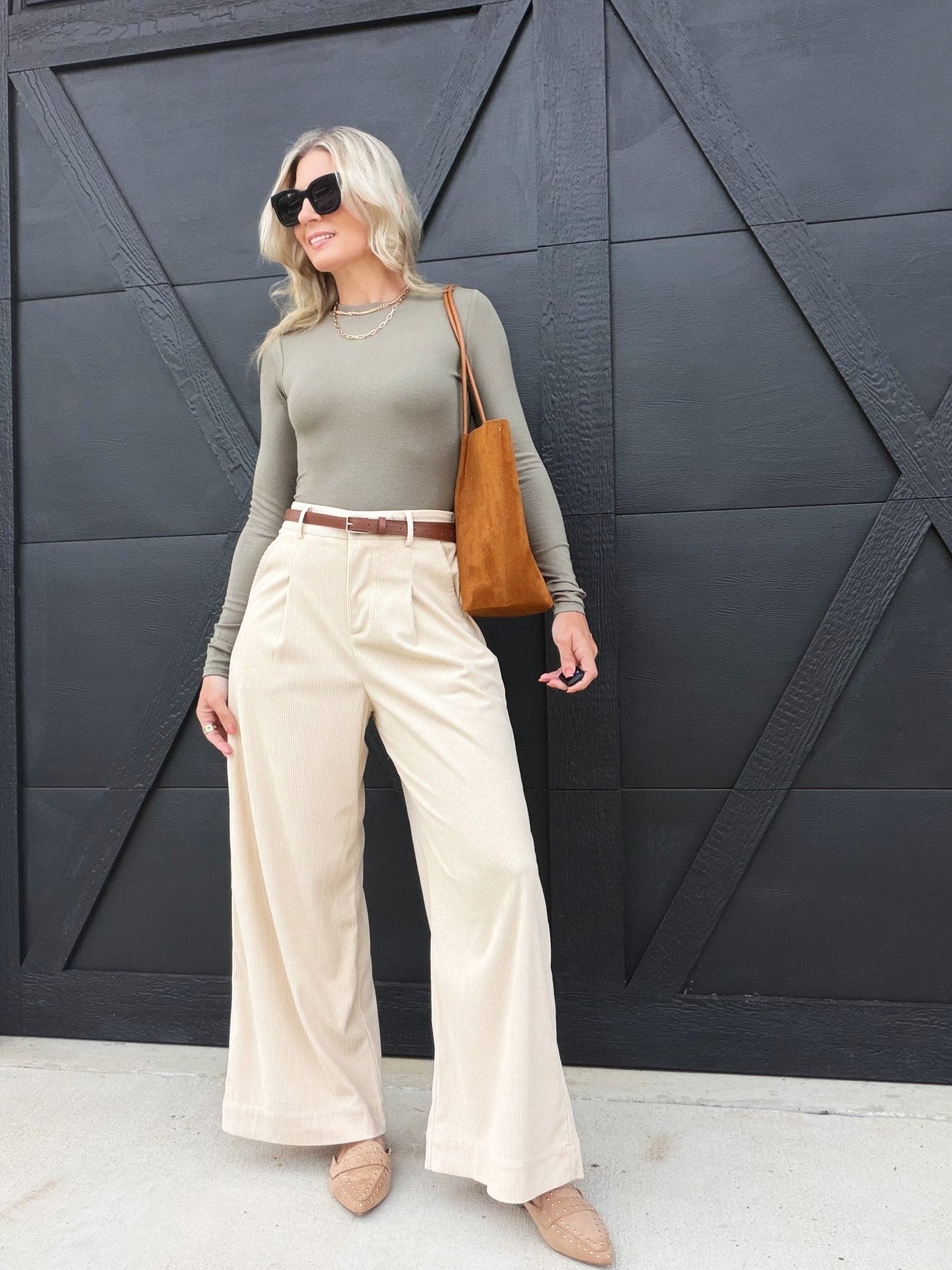 Foxglove Corduroy Belted Pants In Cream - Infinity Raine