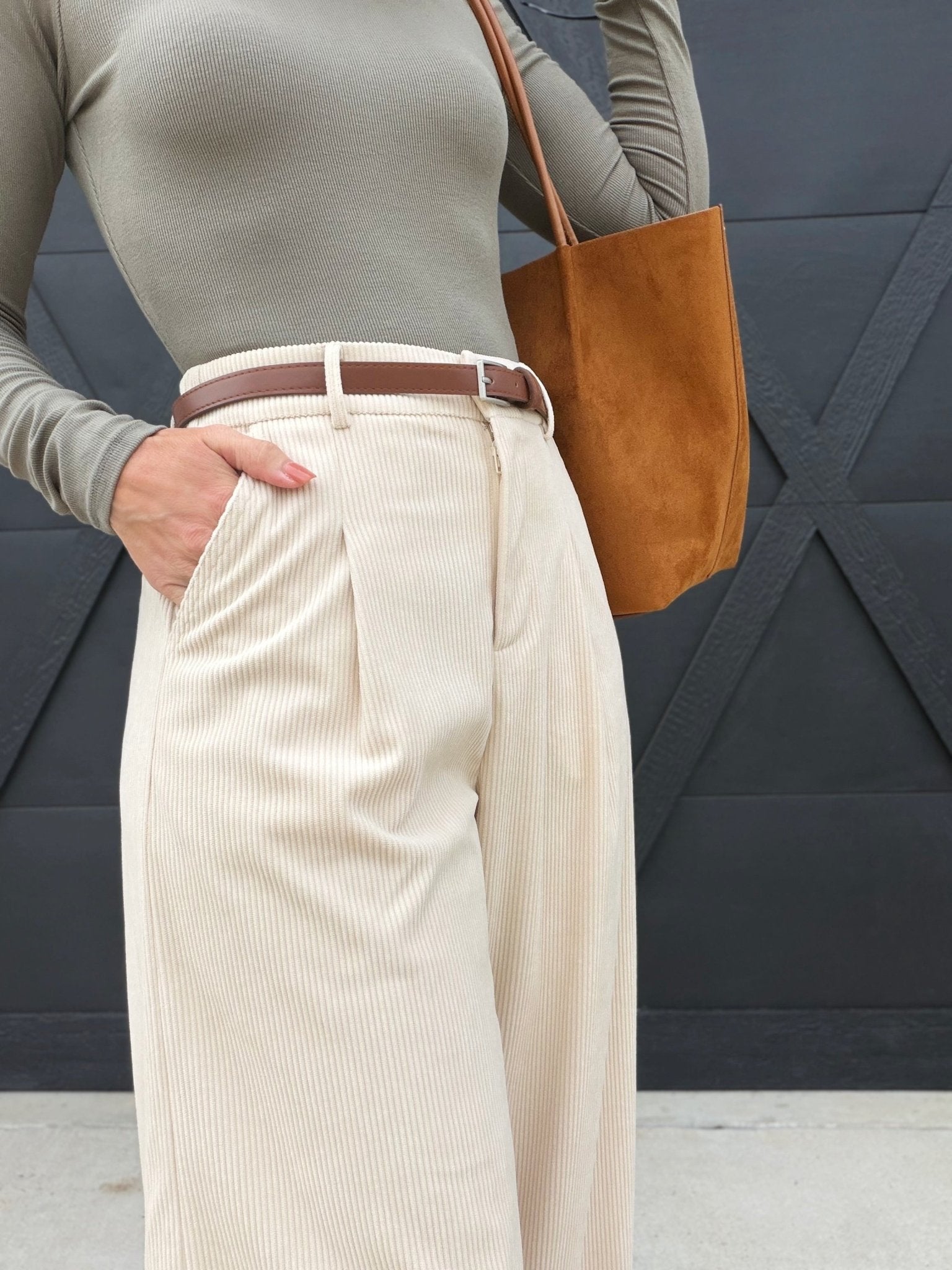 Foxglove Corduroy Belted Pants In Cream - Infinity Raine
