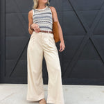 Foxglove Corduroy Belted Pants In Cream - Infinity Raine