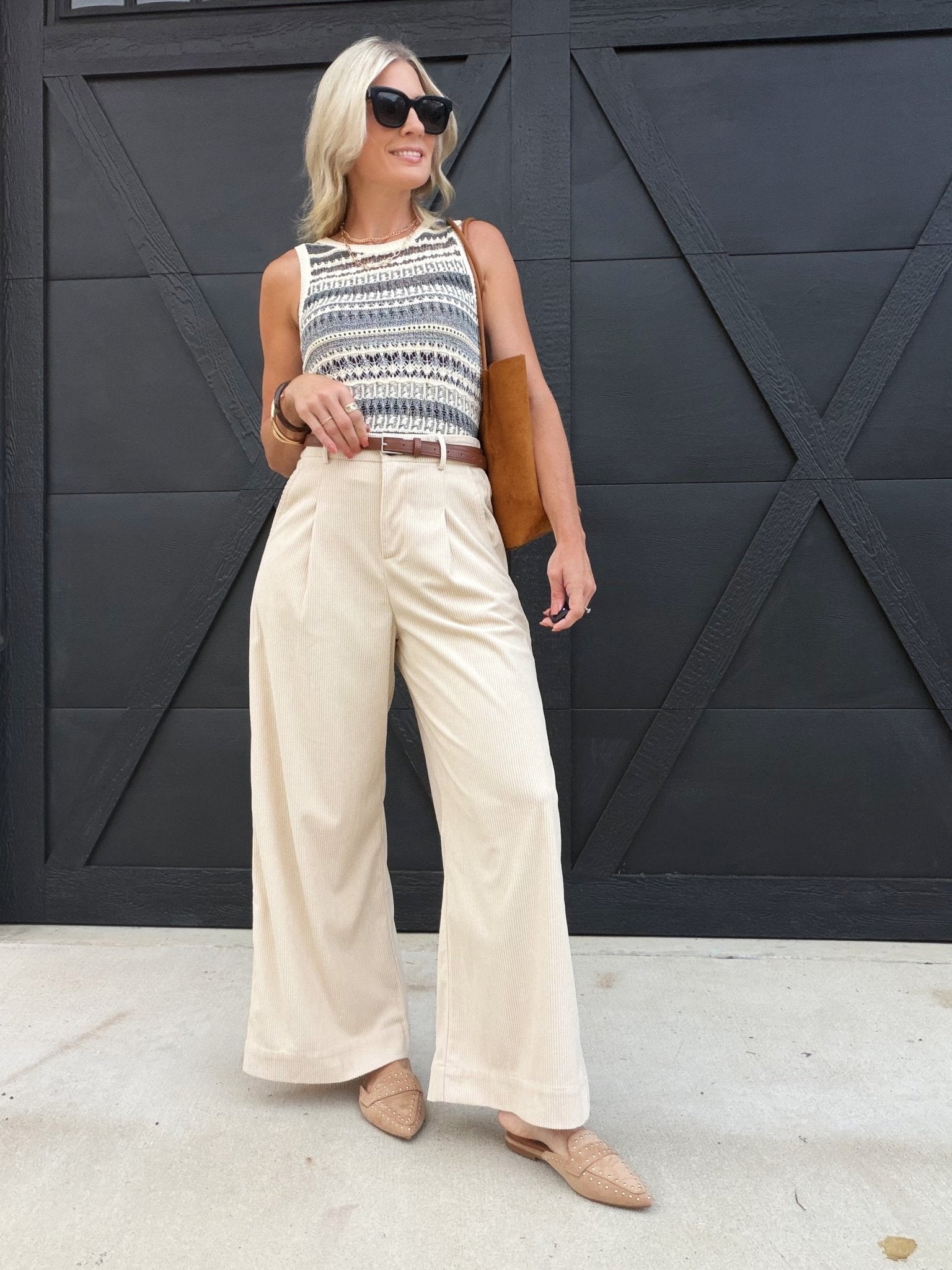 Foxglove Corduroy Belted Pants In Cream - Infinity Raine