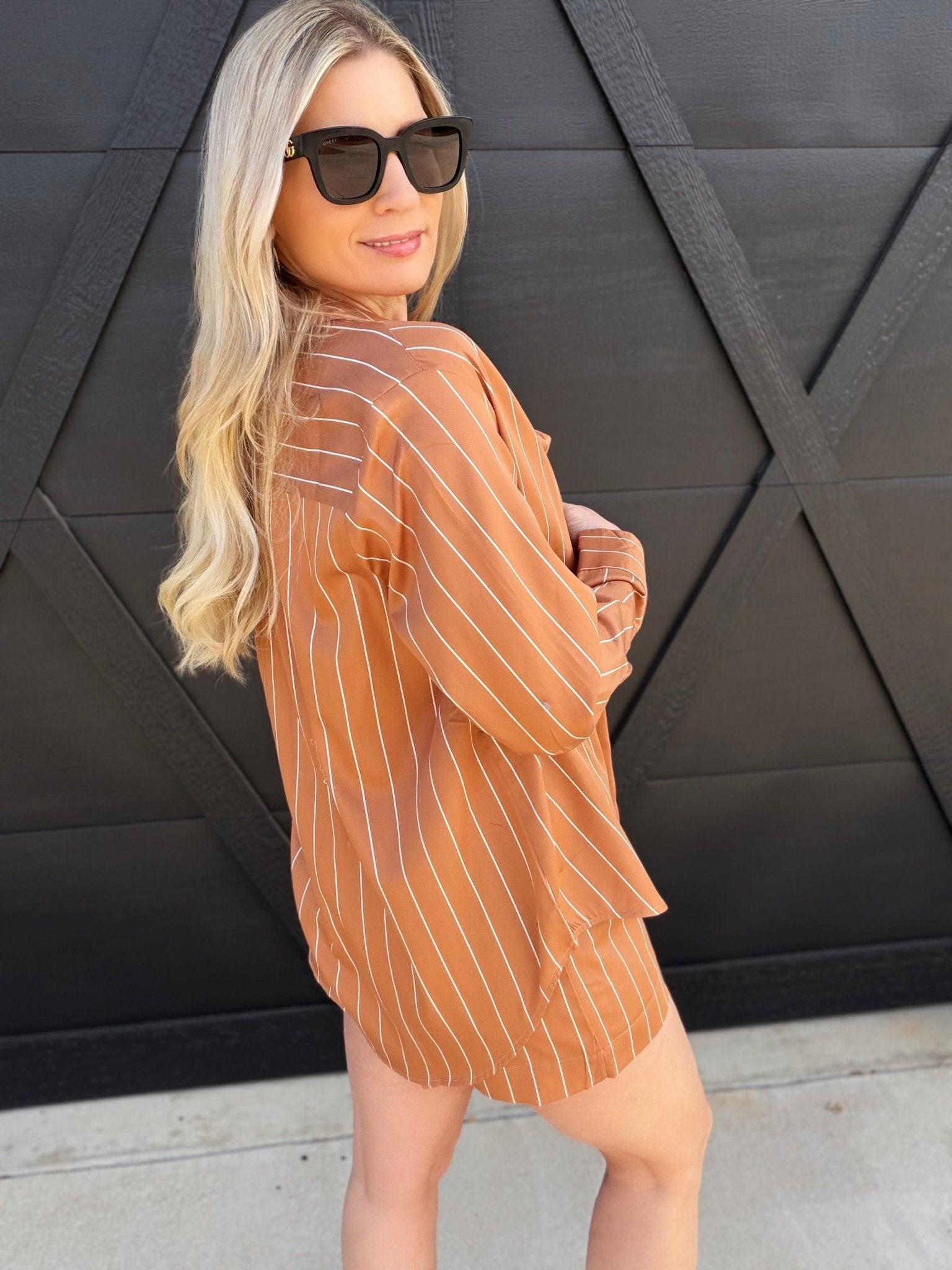 French Connection Alexis Poplin Fine Line Shirt In Macchiato - Infinity Raine