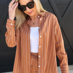 French Connection Alexis Poplin Fine Line Shirt In Macchiato - Infinity Raine