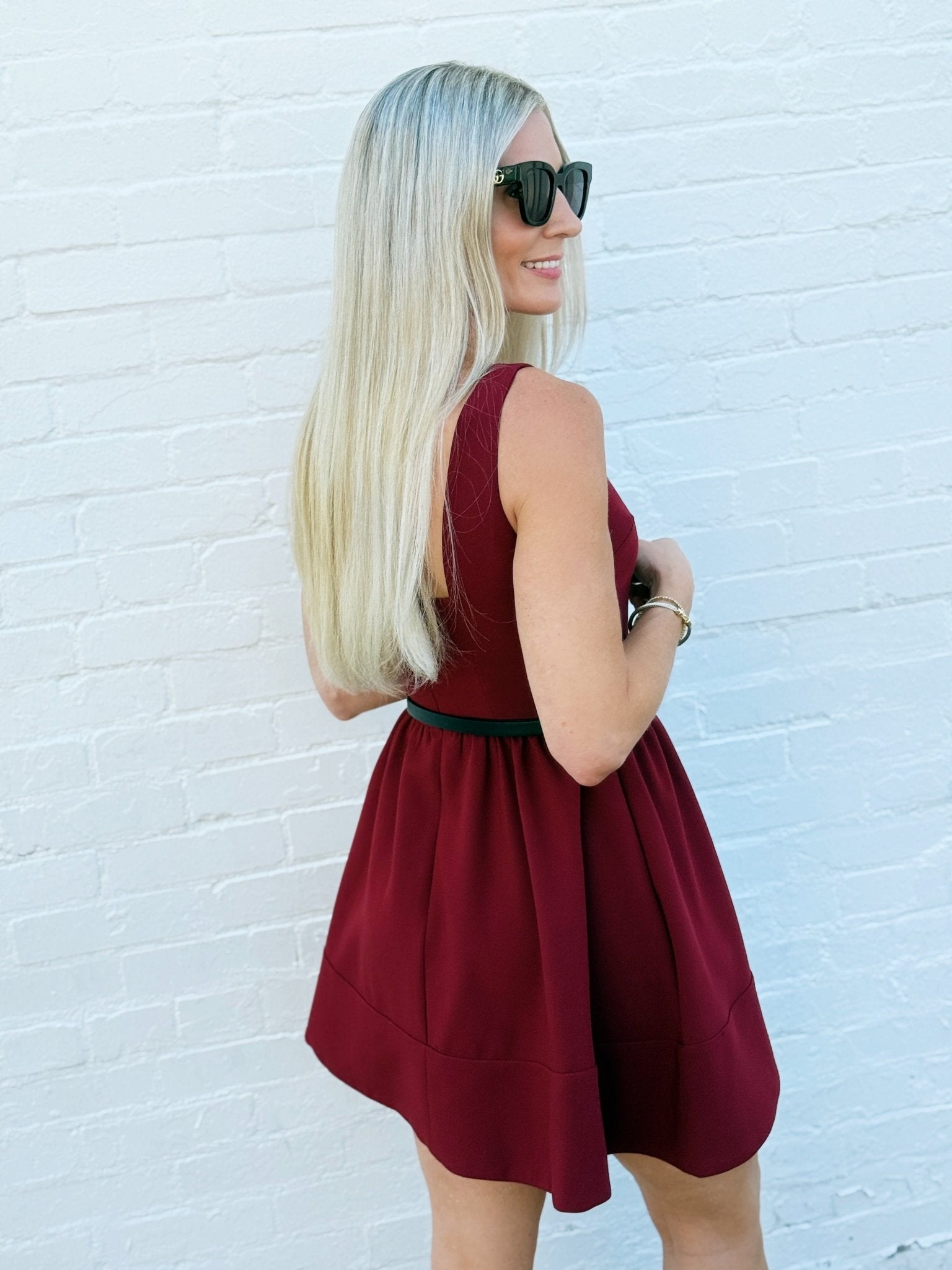 French Connection Arza Low Back Mini Dress In Cabernet - Infinity Raine