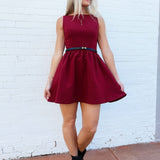 French Connection Arza Low Back Mini Dress In Cabernet - Infinity Raine