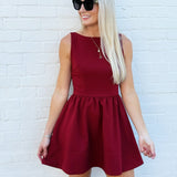 French Connection Arza Low Back Mini Dress In Cabernet - Infinity Raine