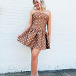 French Connection Taffeta Polka Dot Mini Dress In Café Brown - Infinity Raine