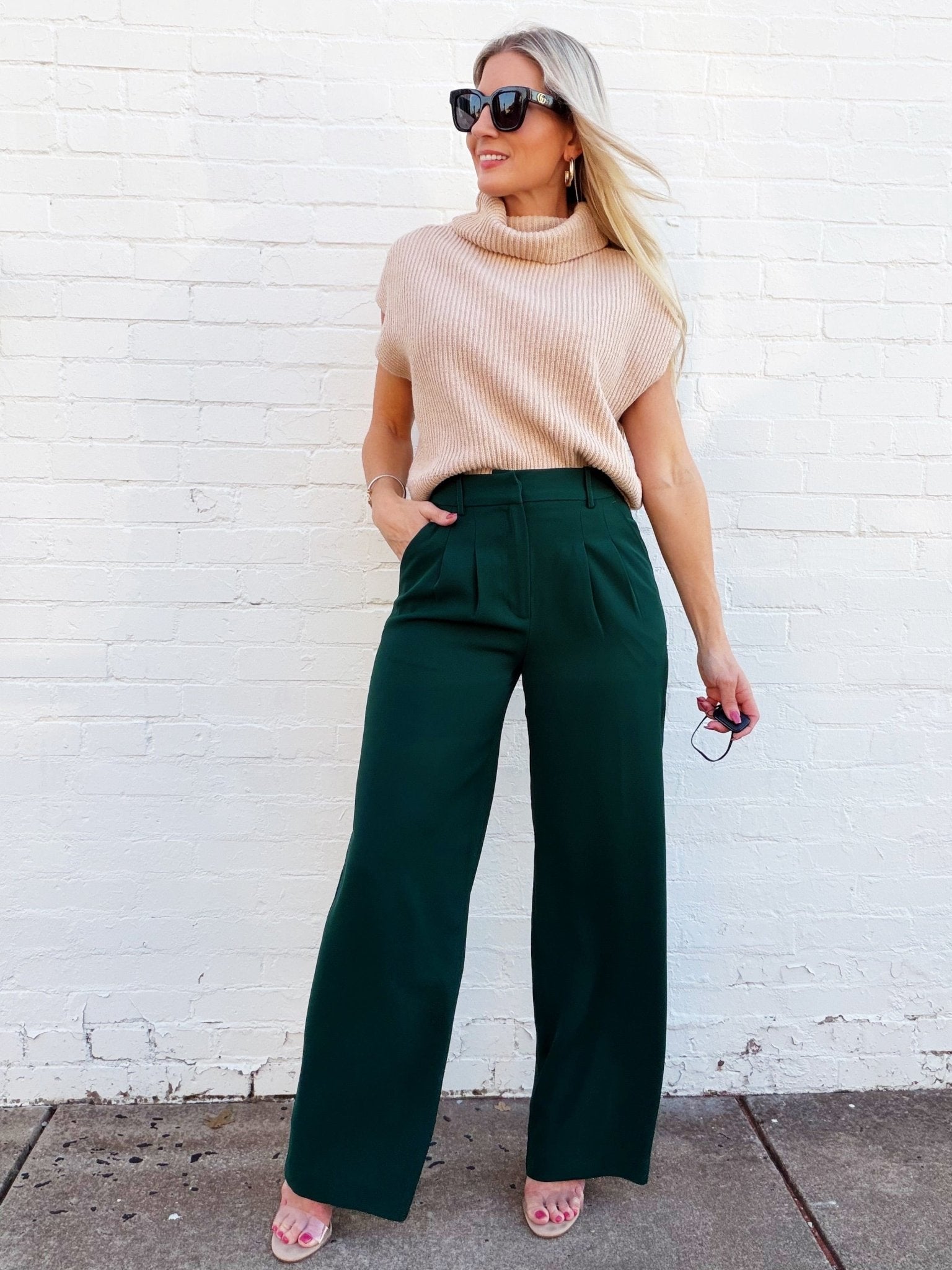 French Connection Harrie Suiting Trousers In Evergreen - Infinity Raine