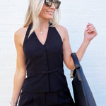 French Connection Harry Suiting Belted Halter Top In Black - Infinity Raine