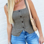 French Connection Hounds Tooth Sleeveless Top In Brown - Infinity Raine