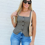 French Connection Hounds Tooth Sleeveless Top In Brown - Infinity Raine