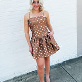 French Connection Taffeta Polka Dot Mini Dress In Café Brown - Infinity Raine