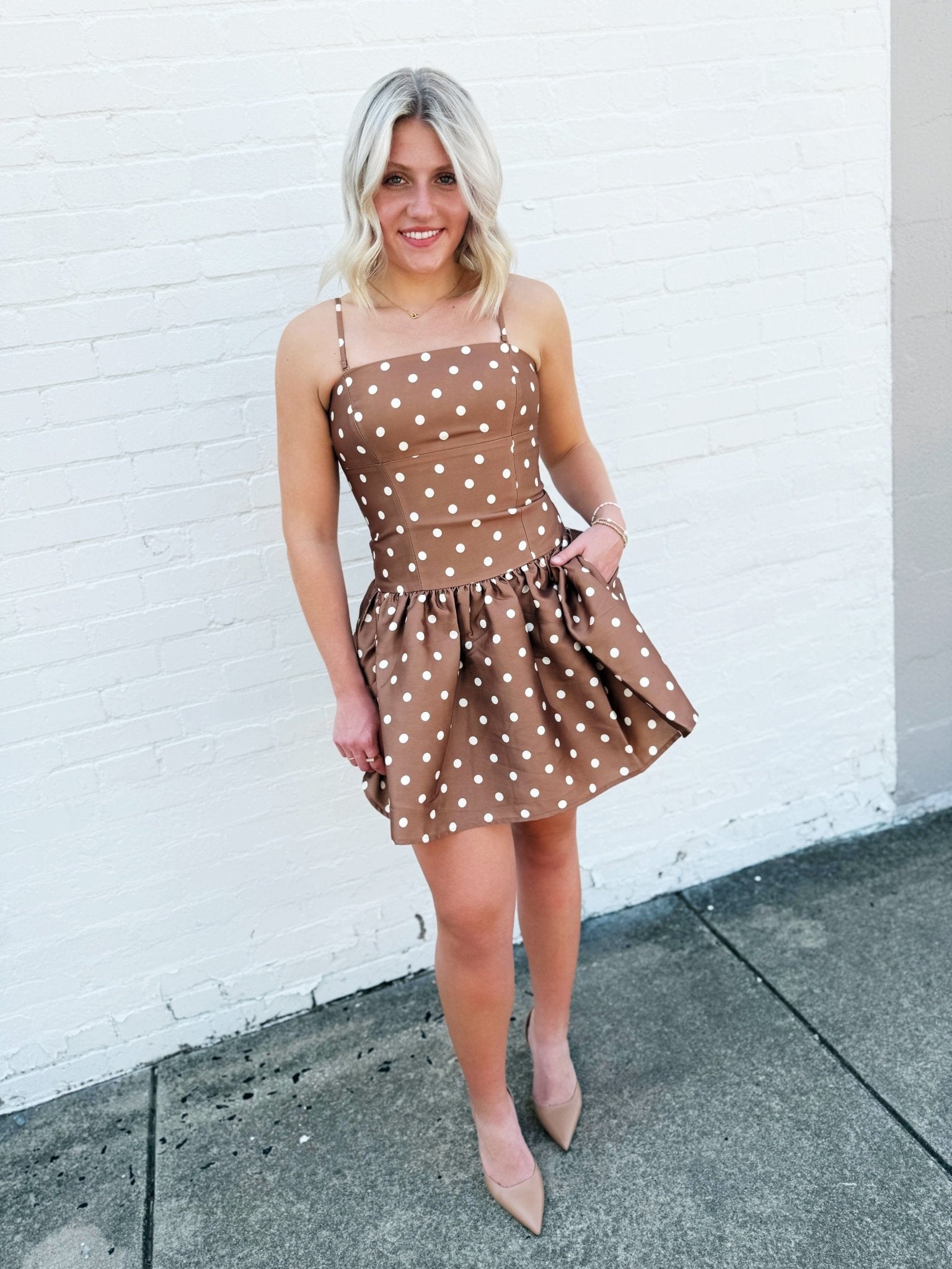 Taffeta Polka Dot Mini Dress | French Connection | Dresses | Brown | 2 Taffeta Polka Dot Mini Dress | French Connection | Dresses | Brown | 2
