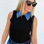 French Connection Collared Vest Denim and Black - Infinity Raine