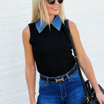 French Connection Collared Vest Denim and Black - Infinity Raine