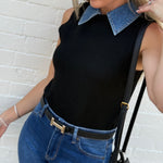 French Connection Collared Vest Denim and Black - Infinity Raine