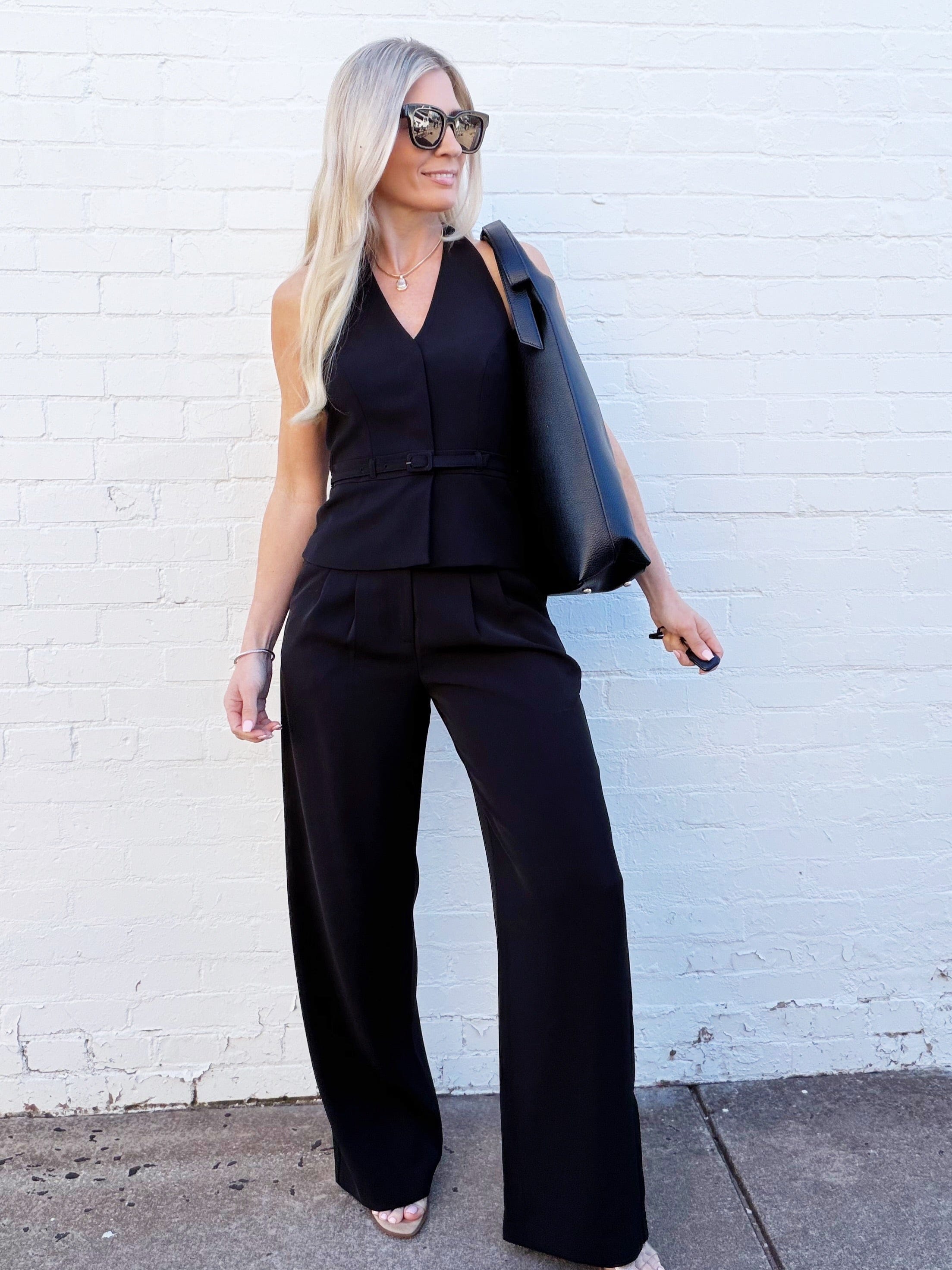 French Connection Tops - Tanks French Connection Harry Suiting Belted Halter Top In Black