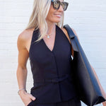 French Connection Tops - Tanks French Connection Harry Suiting Belted Halter Top In Black