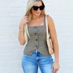 French Connection Hounds Tooth Sleeveless Top In Brown - Infinity Raine