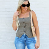 French Connection Hounds Tooth Sleeveless Top In Brown - Infinity Raine