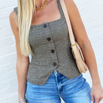 French Connection Hounds Tooth Sleeveless Top In Brown - Infinity Raine