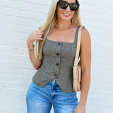 French Connection Hounds Tooth Sleeveless Top In Brown - Infinity Raine