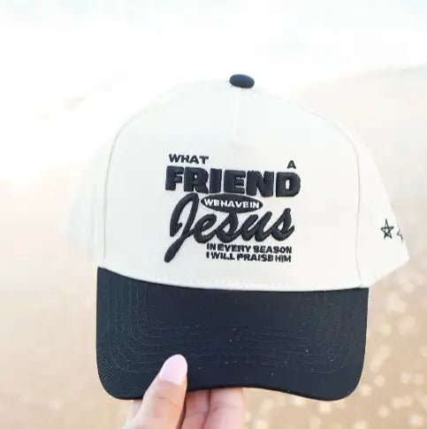 Friend in Jesus - Black Vintage Trucker Hat - Infinity Raine