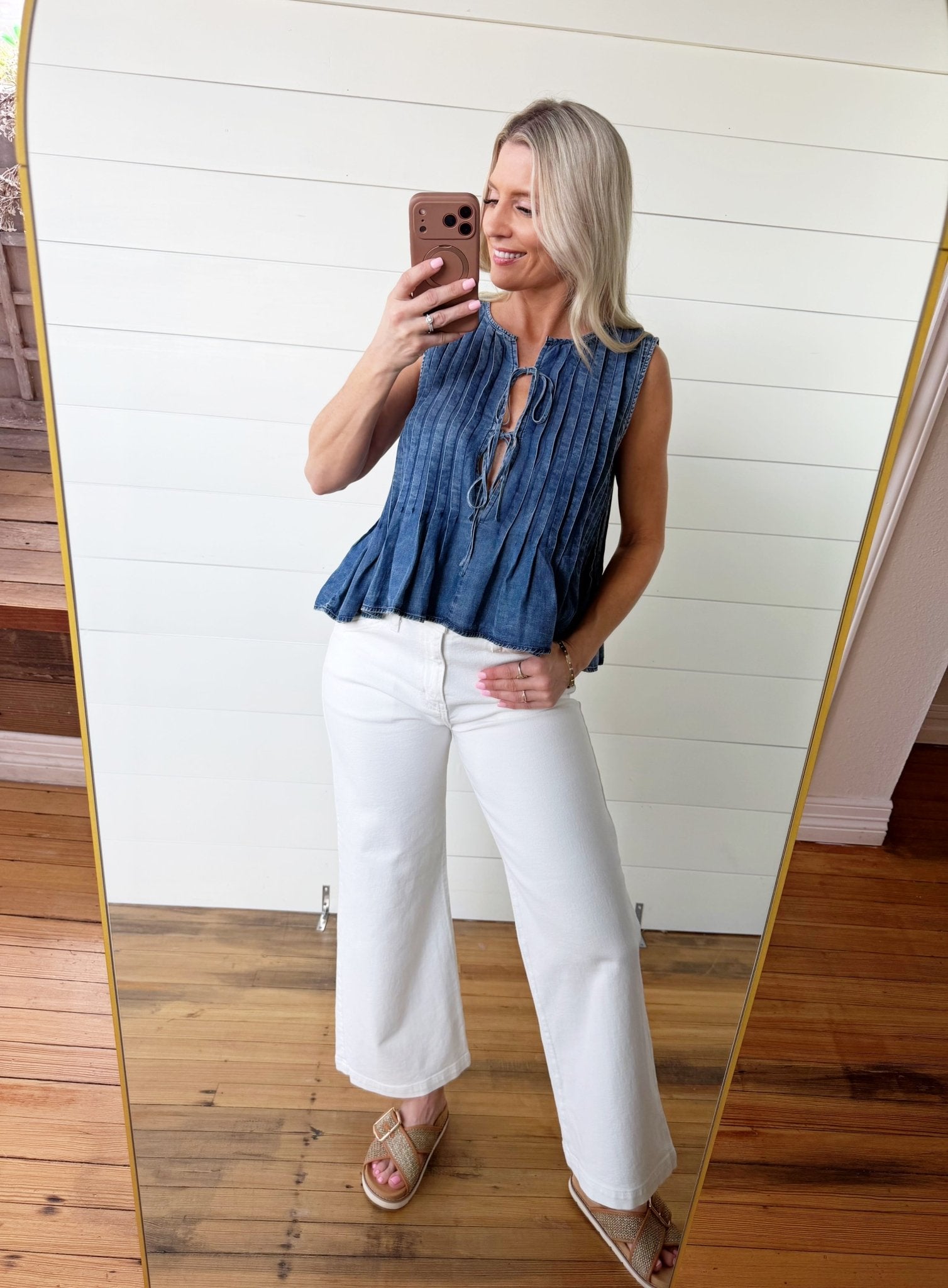 Front Double Tie Sleeveless Top In Medium Wash - Infinity Raine