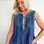 Front Double Tie Sleeveless Top In Medium Wash - Infinity Raine