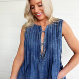 Front Double Tie Sleeveless Top In Medium Wash - Infinity Raine