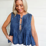 Front Double Tie Sleeveless Top In Medium Wash - Infinity Raine