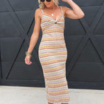 Front Twist Multi Color Crochet Midi Dress - Infinity Raine