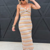 Front Twist Multi Color Crochet Midi Dress - Infinity Raine